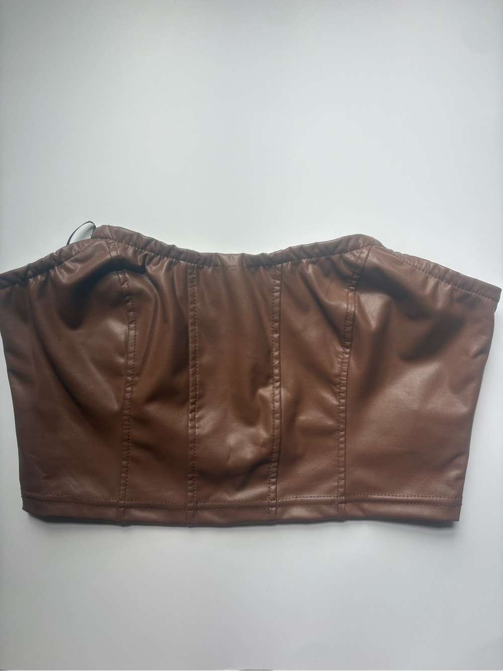 SHEIN Brown Faux Leather Strapless Crop Top